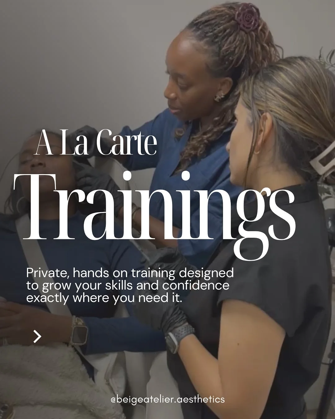 Training that meets you where you are. ✨

At Beige Atelier, our courses are private, personalized, and built around your goals, giving you the space to learn at your own pace with full support and guidance. 

Whether you&rsquo;re refining skills or e