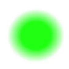 Green glowing circular shape on a white background.