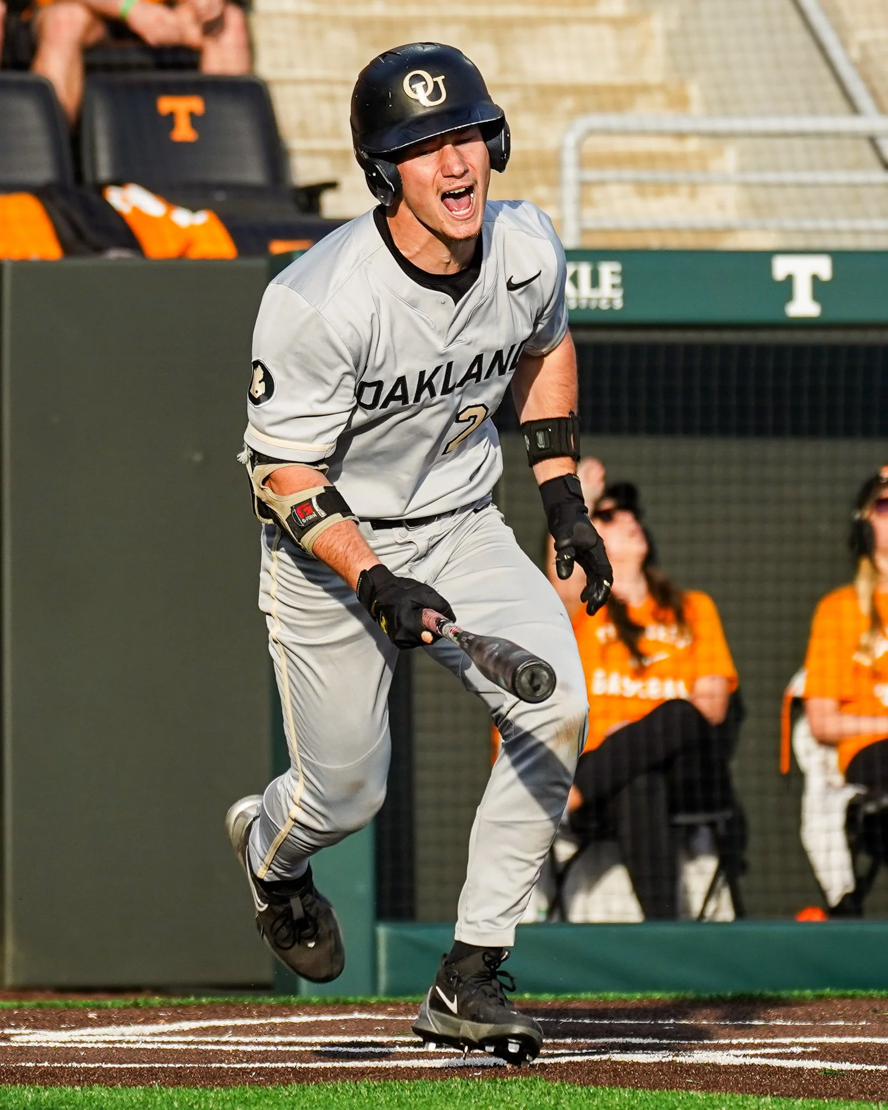 Junior outfielder Aidan Orr reacts after striking out versus No. 19 Tennessee on March 4, 2026. Orr went 0-3 at the plate.