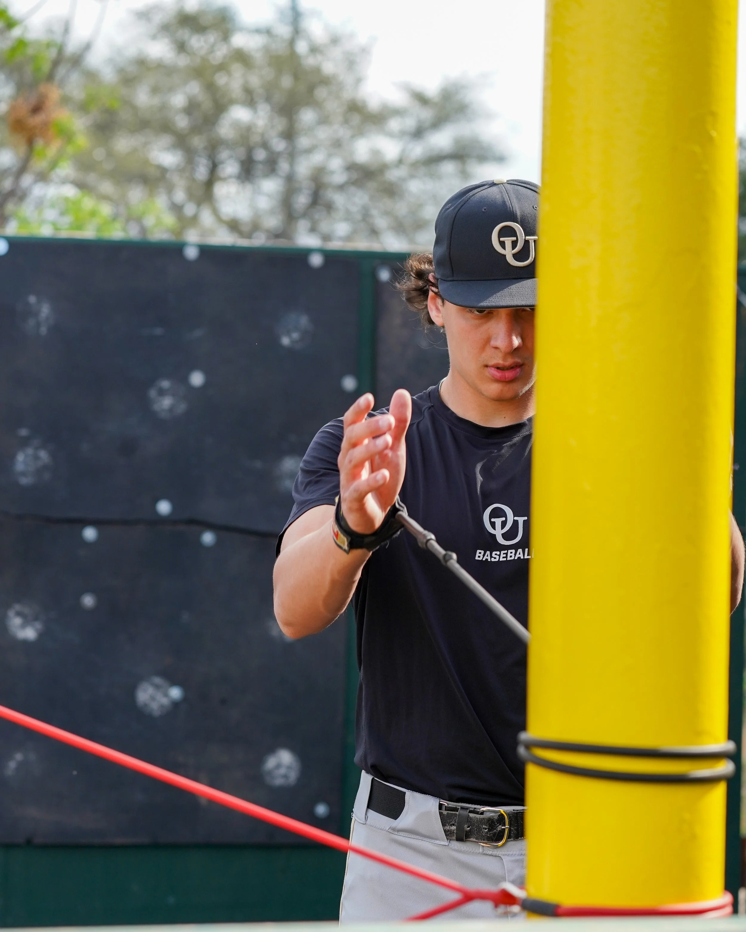 Sophomore pitcher Daniel Duley stretches prior to the Golden Grizzlies' game vs Texas A+M on 7 March, 2026.