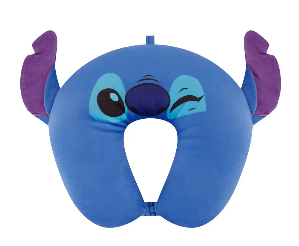 Disney Stitch Neck Pillow, Adult Travel Accessories with 3D Ears for Airplane, Car and Office Comfortable and Breathable, Blue