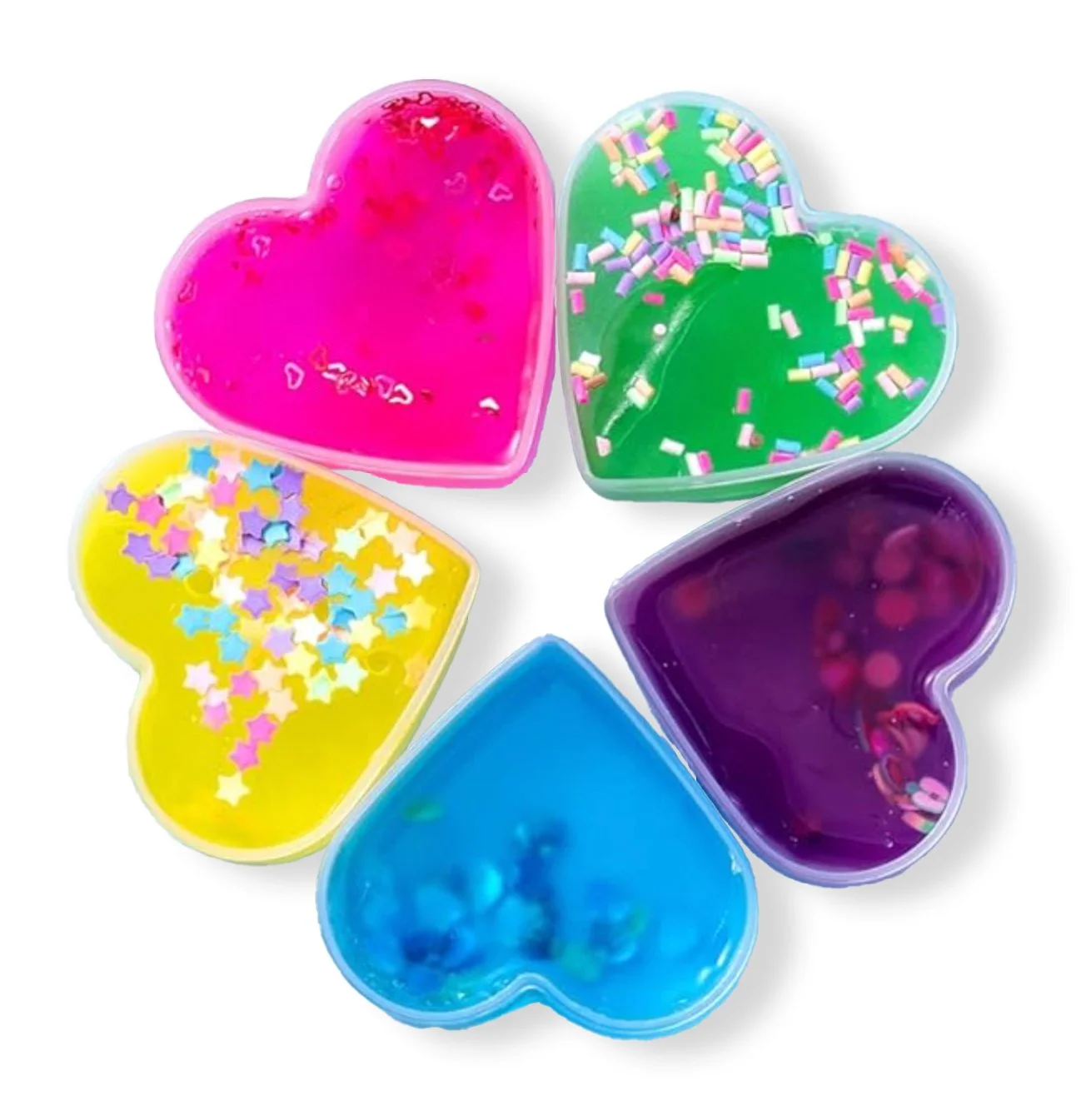 Heart shaped multi colored slime with sequence