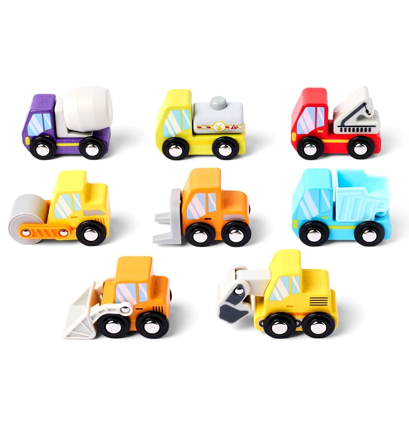 Colorful construction cars
