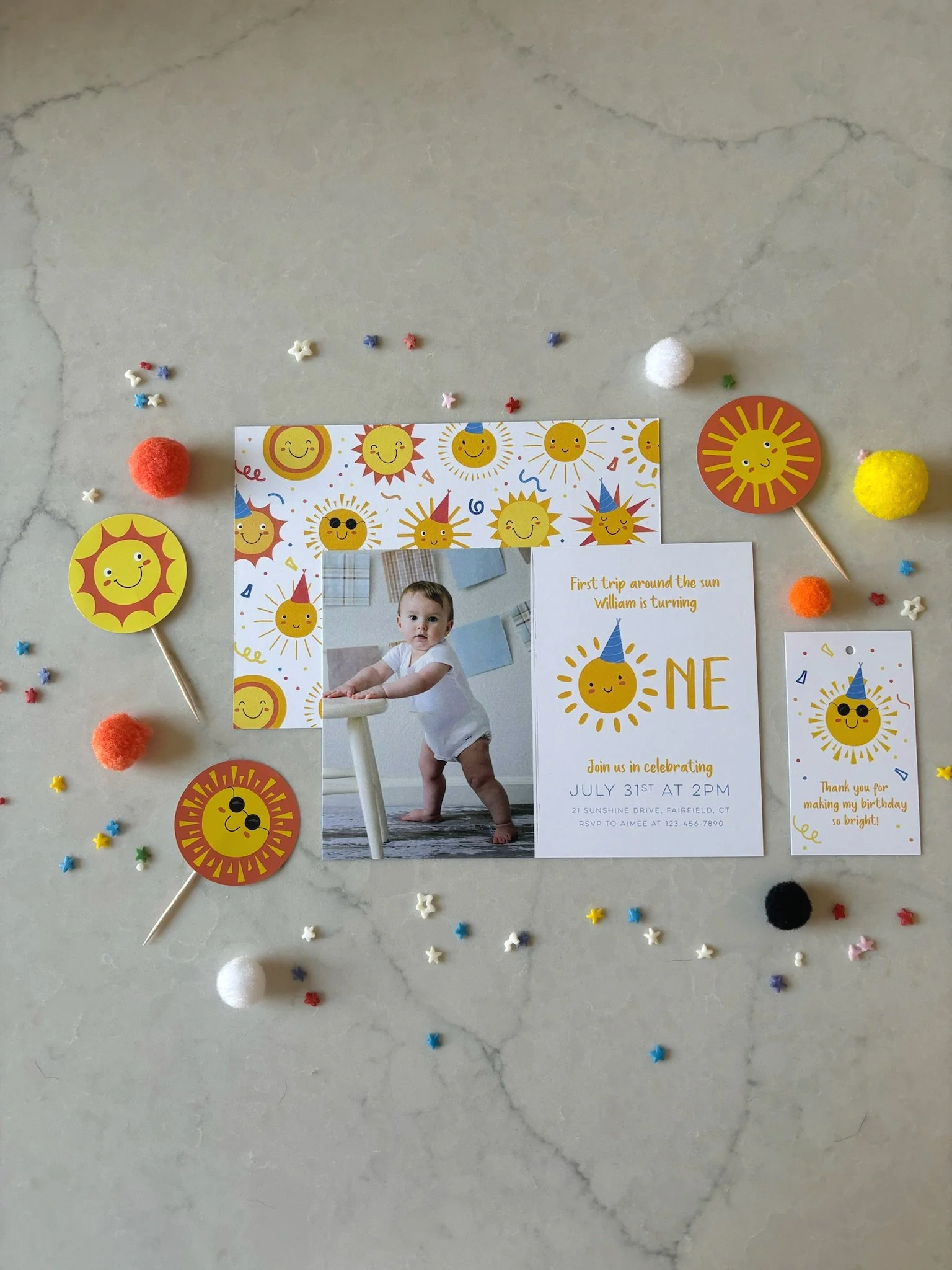 First trip around the sun birthday party stationery