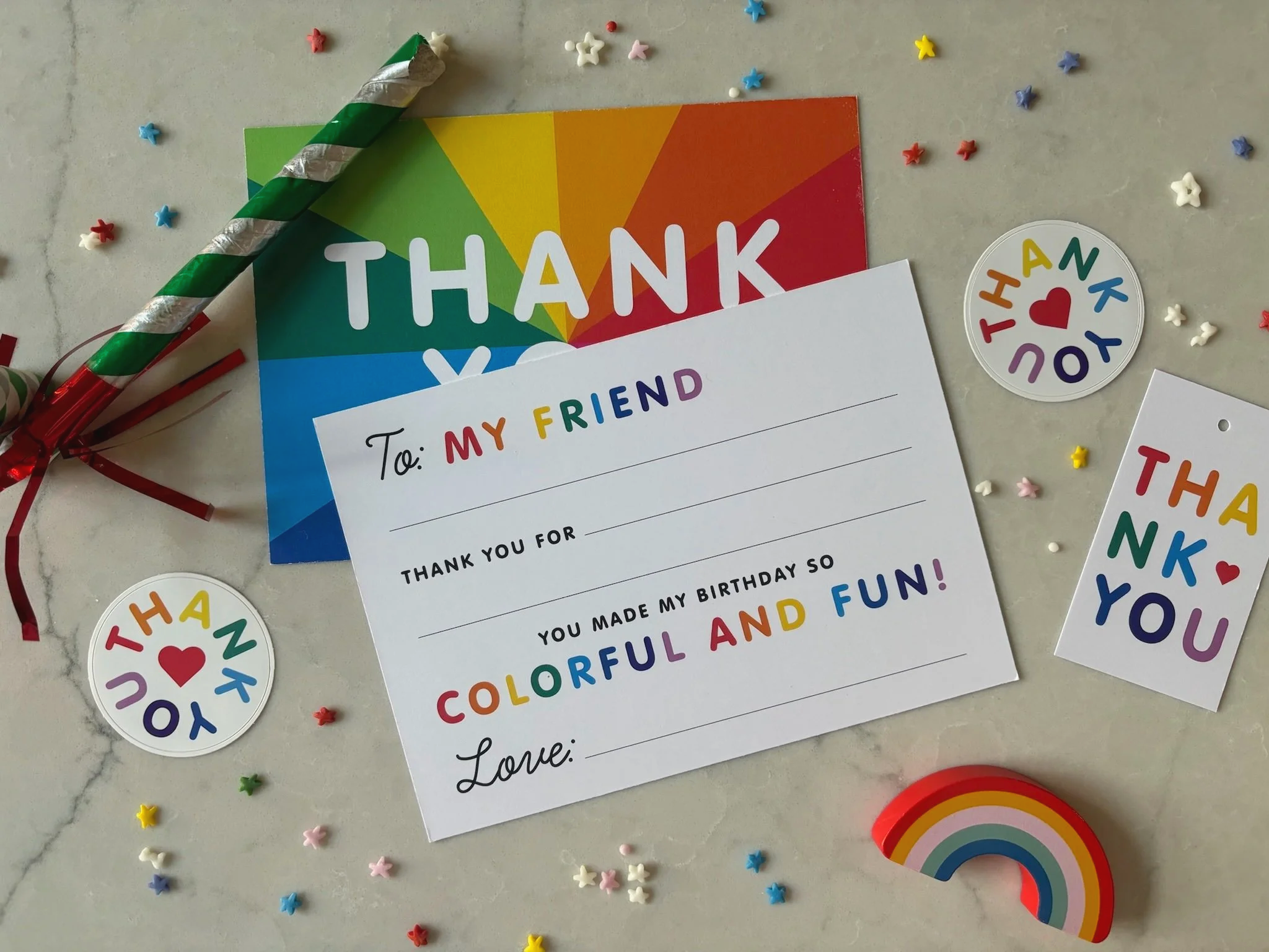 Fill in the blank rainbow thank you card