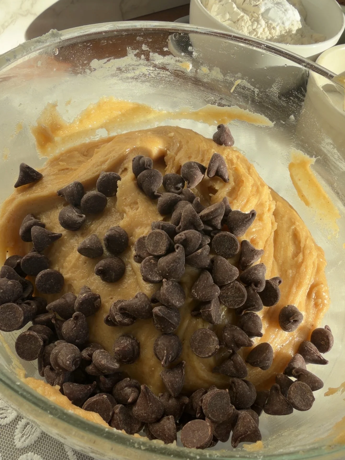 chocolate chips added to cookie dough. 