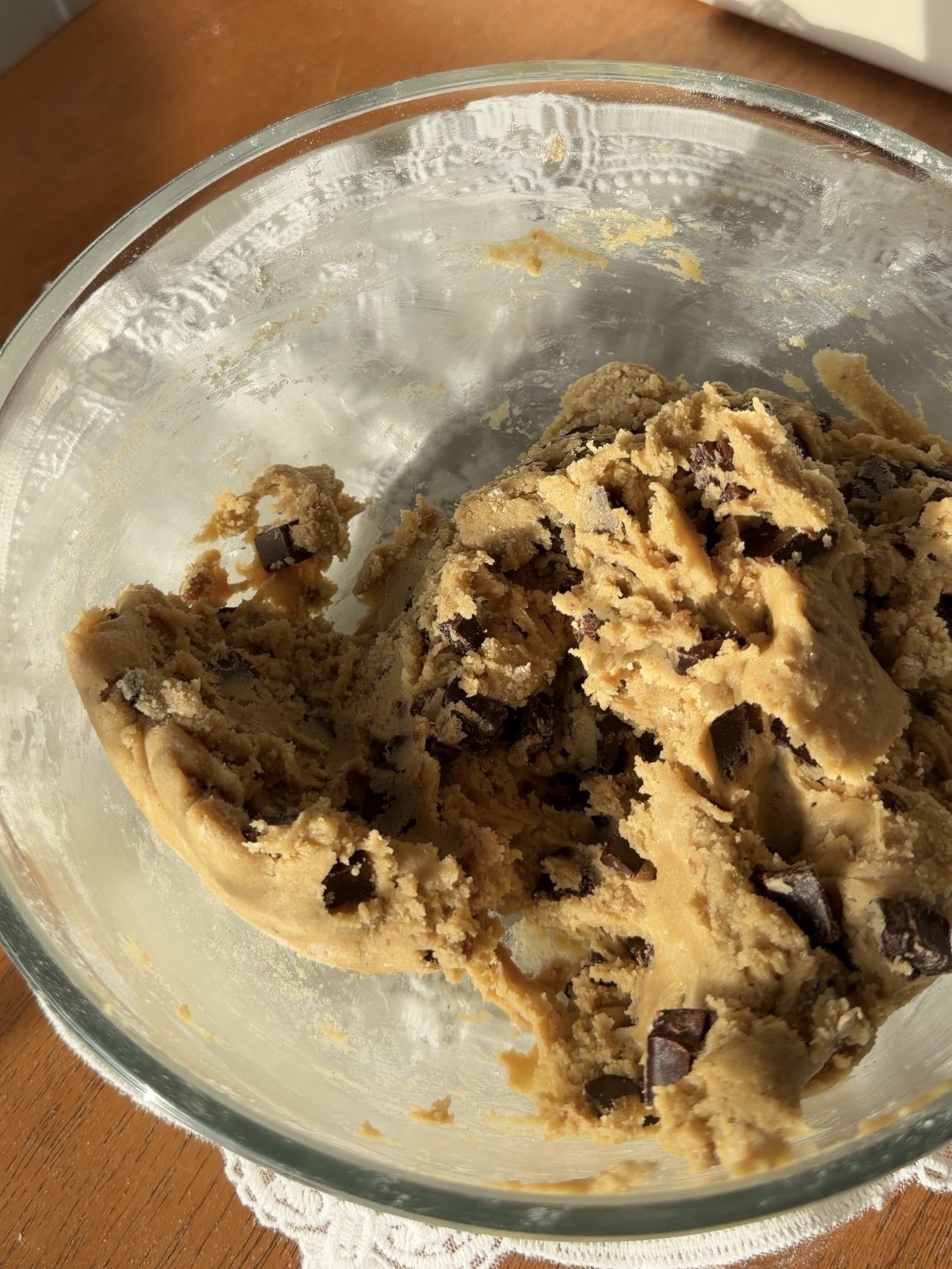 finished bowl of chocolate chip cookie dough