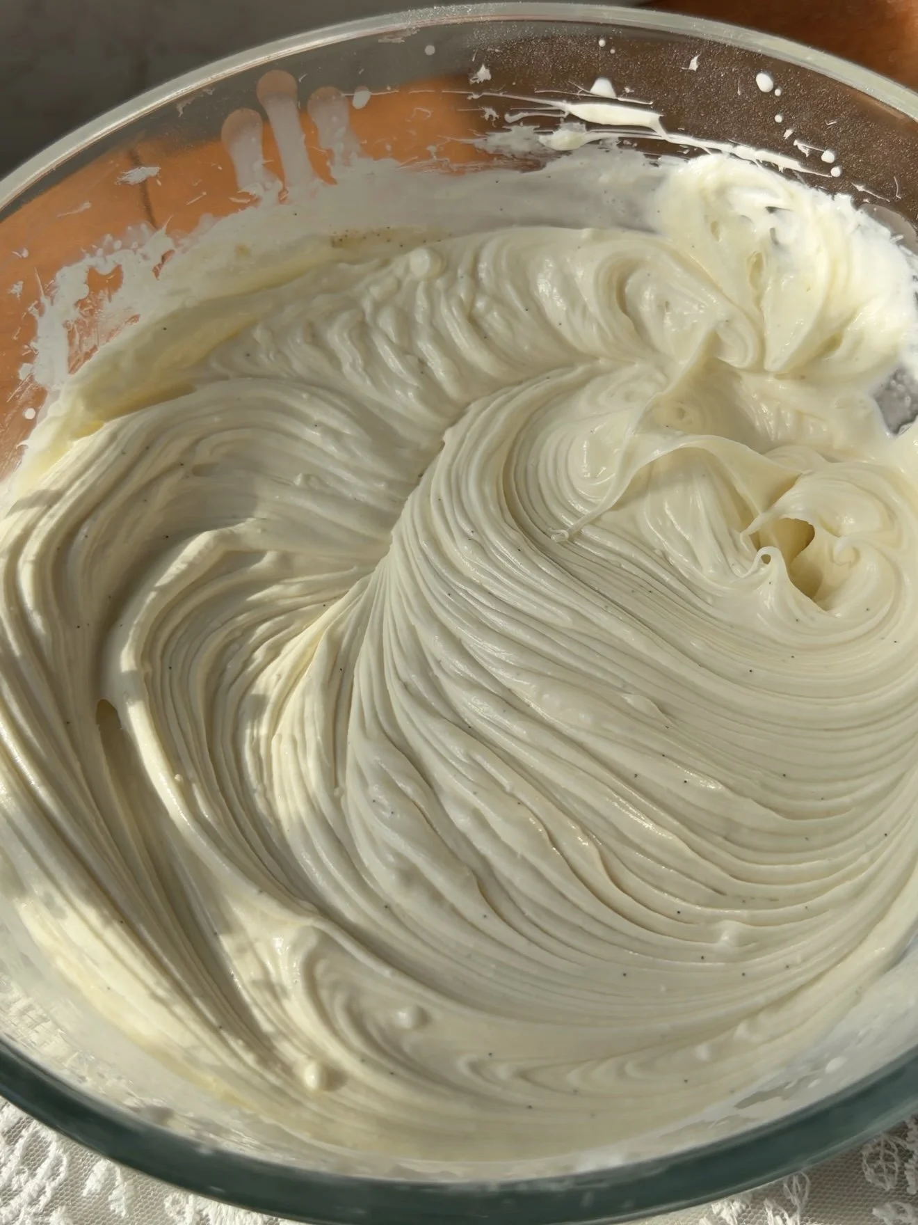 Cream cheese and granulated sugar mixed in a bowl
