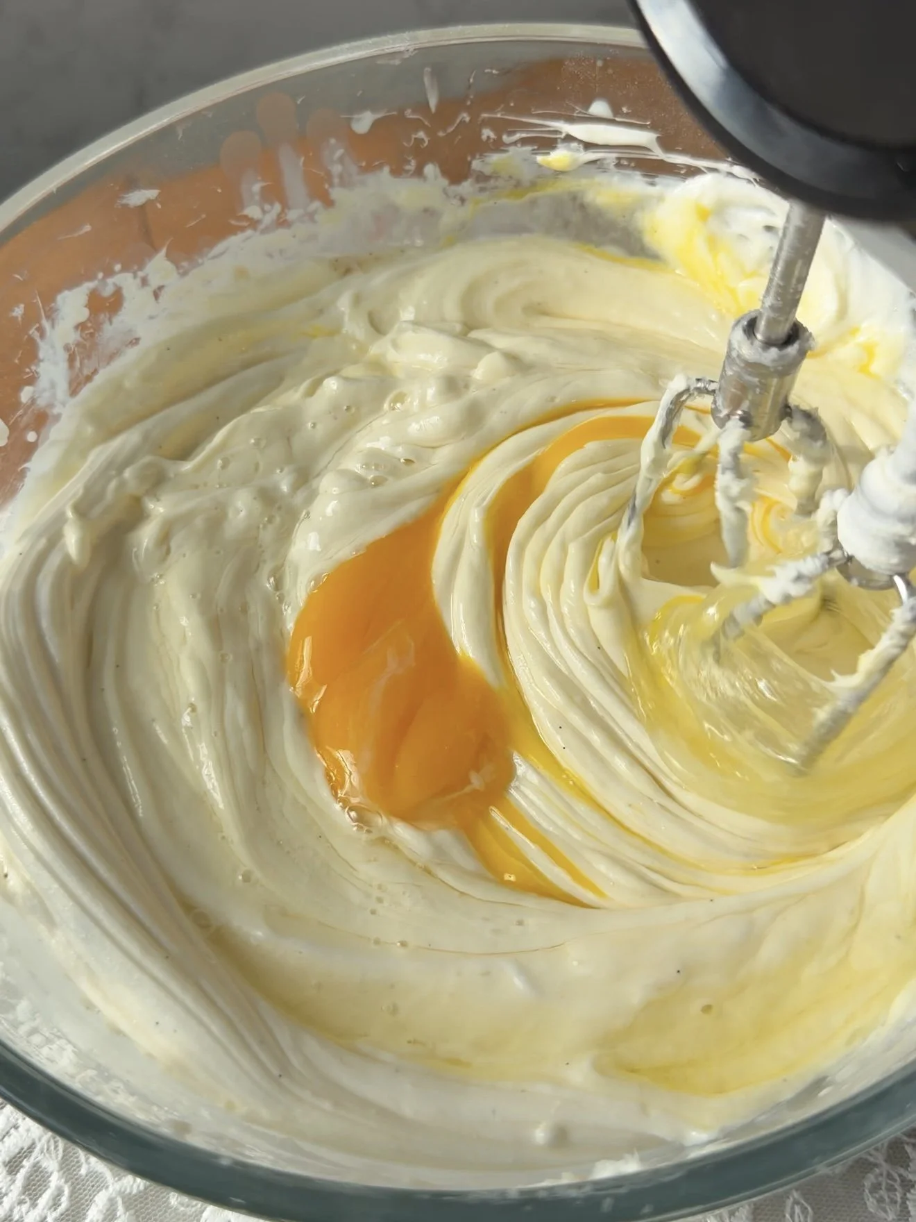 Eggs added to cream cheese mixture