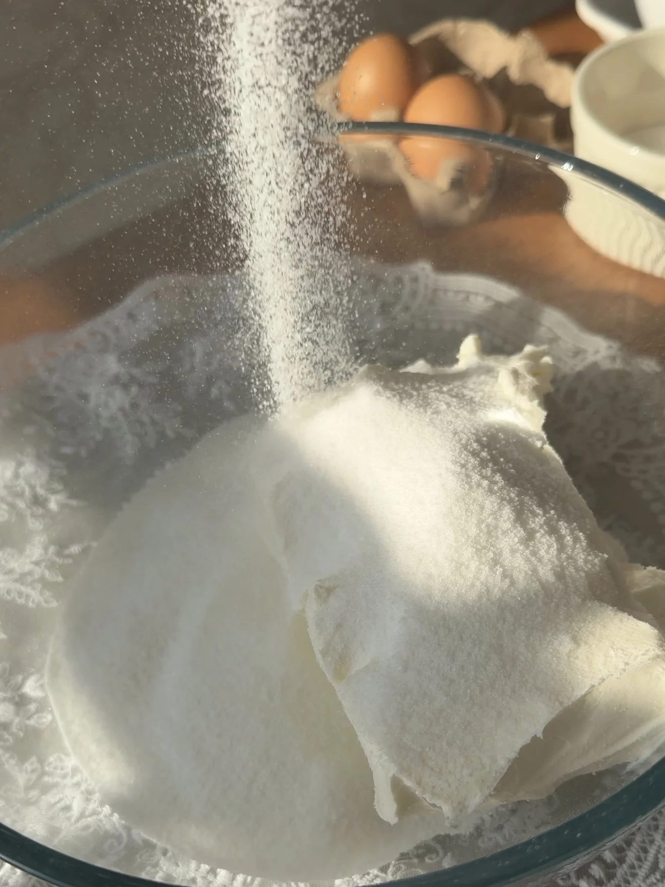 Cream cheese in a mixing bowl
