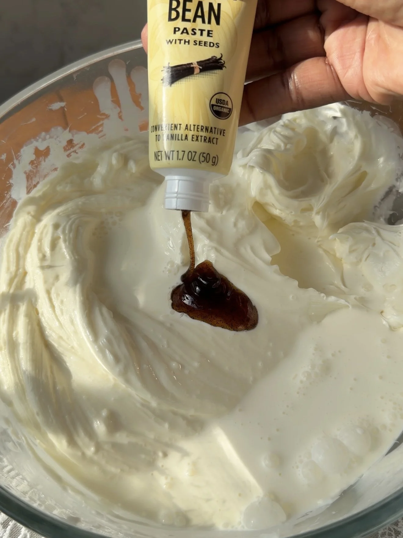 Vanilla  bean paste added to cream cheese mixture