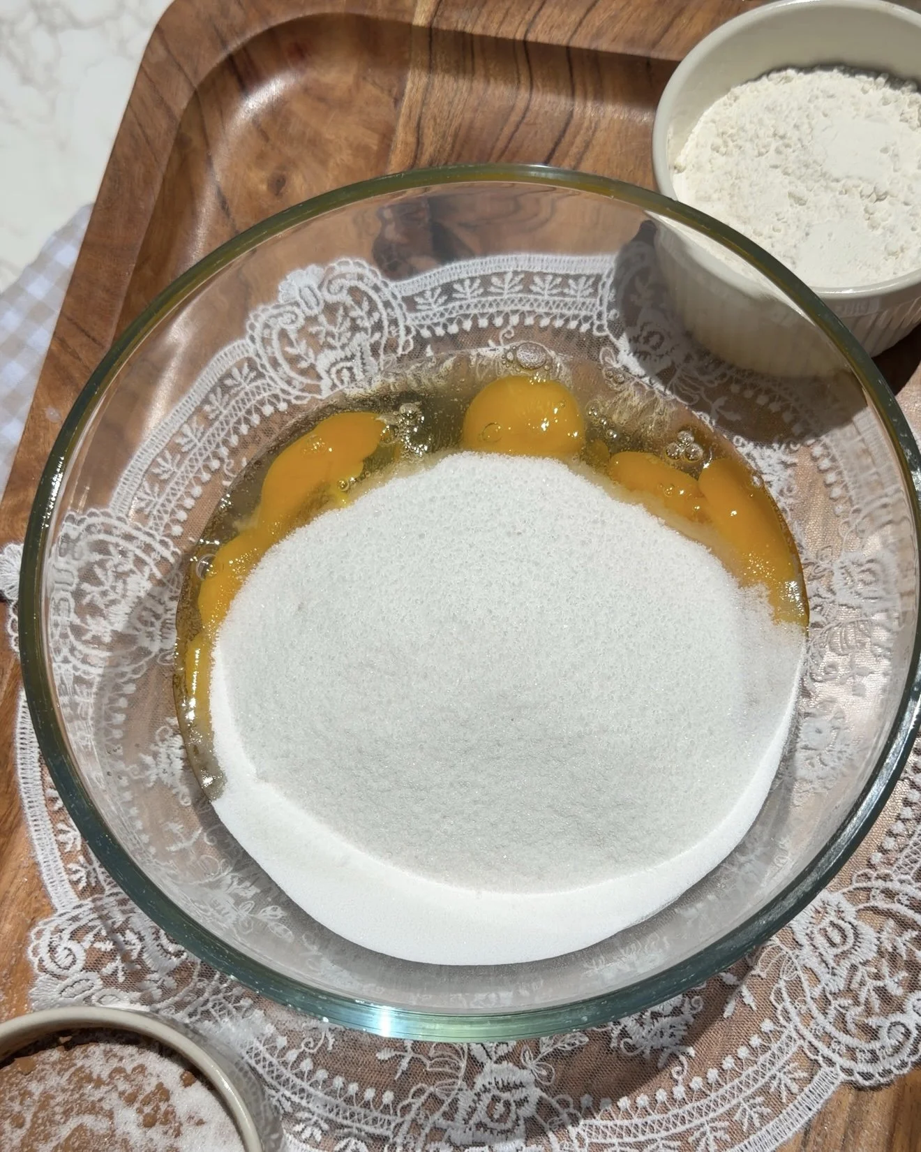 eggs and sugar in a mixing bowl