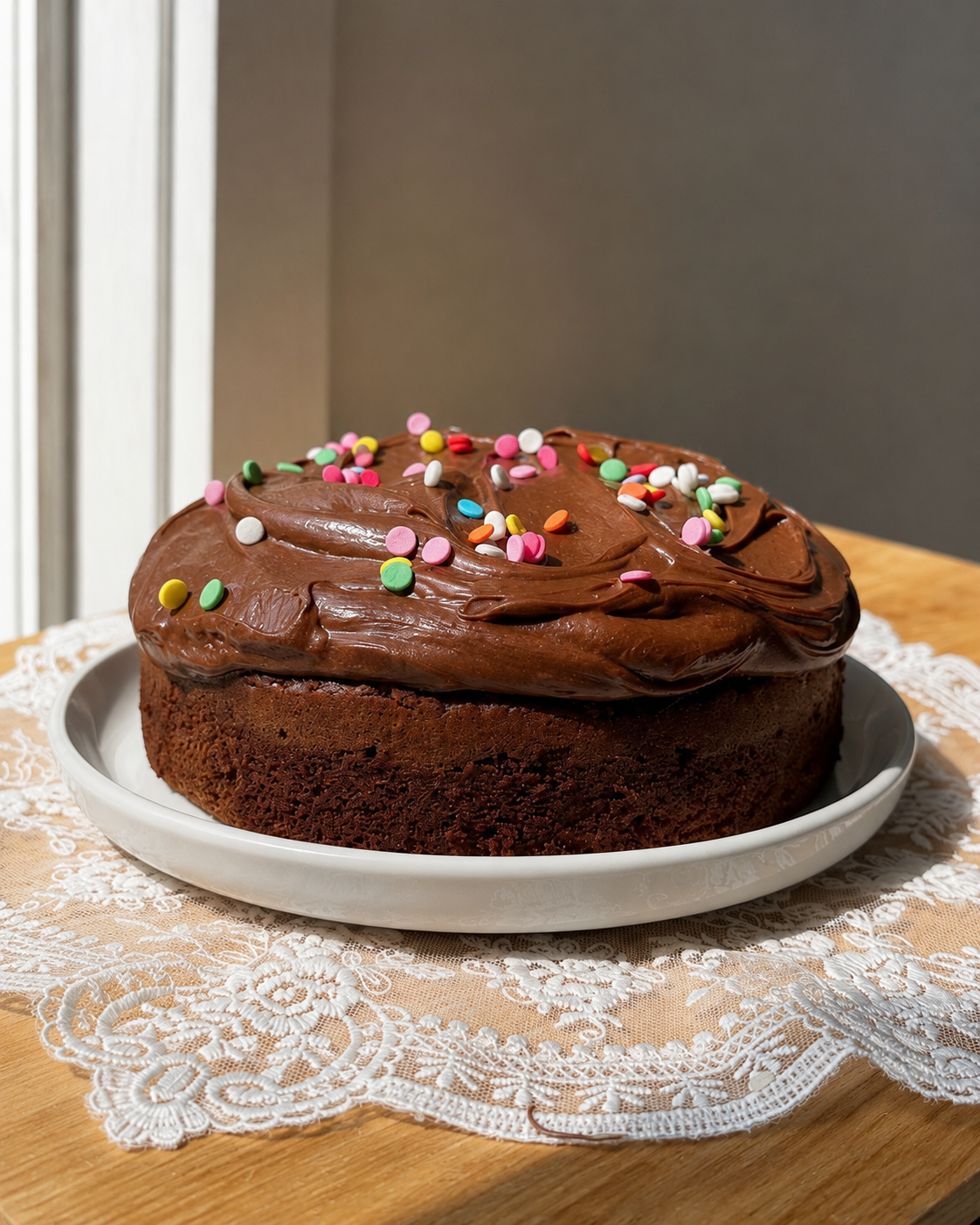 Small batch chocolate cake with rich chocolate buttercream frosting