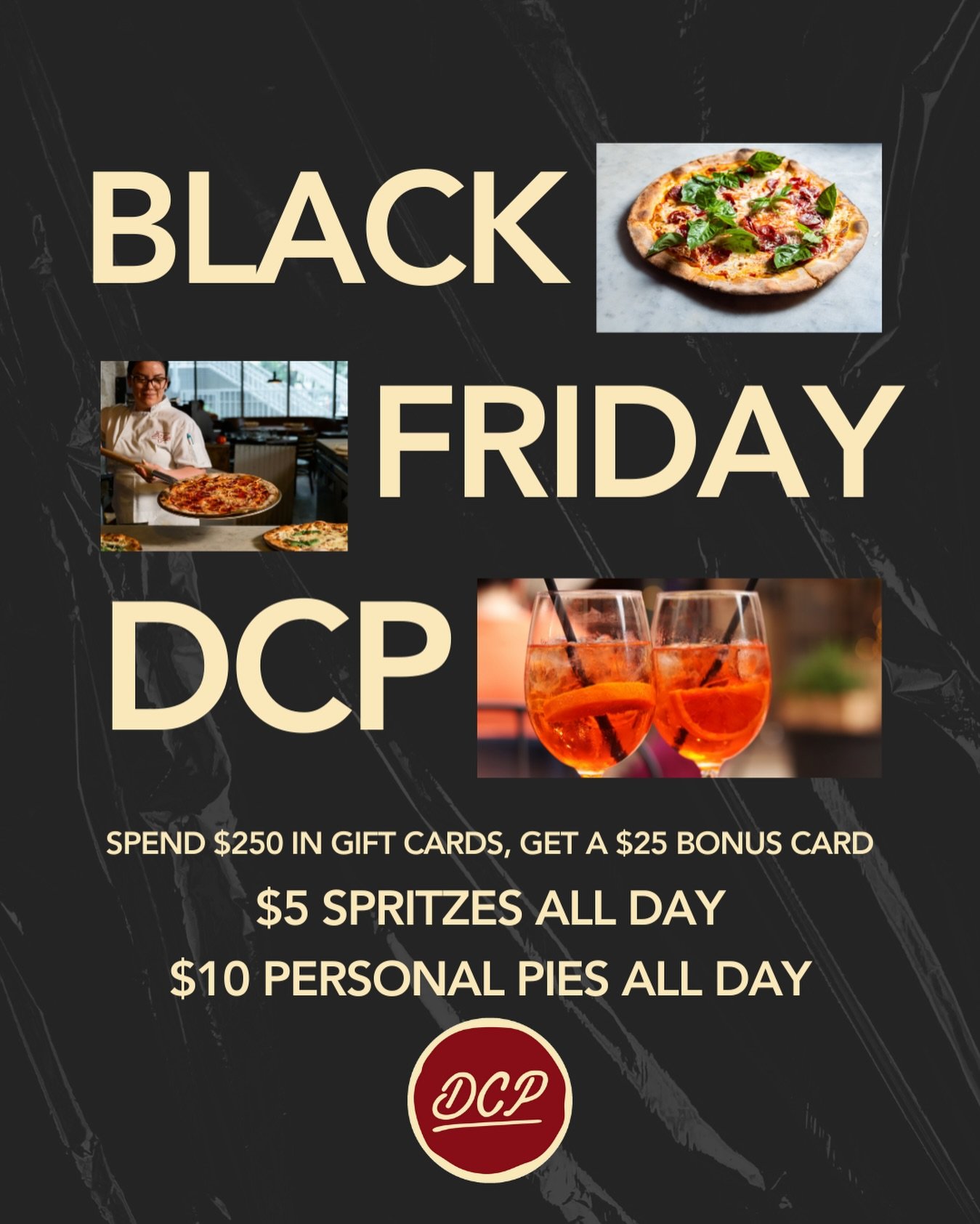 Happy Black Friday! 🍕🖤The tastiest deals of the day are right here:
$25 bonus gift card with $250 gift card purchase
$5 spritzes + $10 personal pies all day 🍕🥂

DC PIE CO. 📍 1010 Brickell Ave # 200, Miami, FL 33131

#dcpieco #brickell #blackfrid