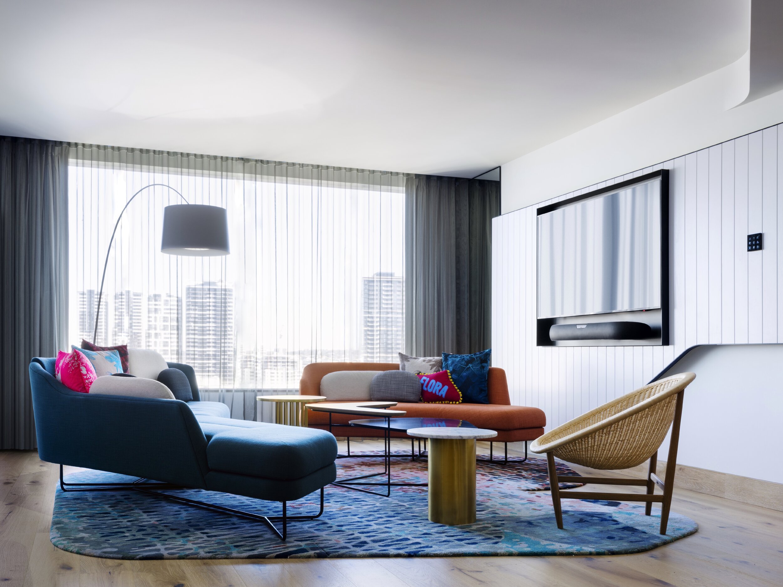 Room 1201, complete at the W Hotel in Brisbane Australia. This image shows the living room.