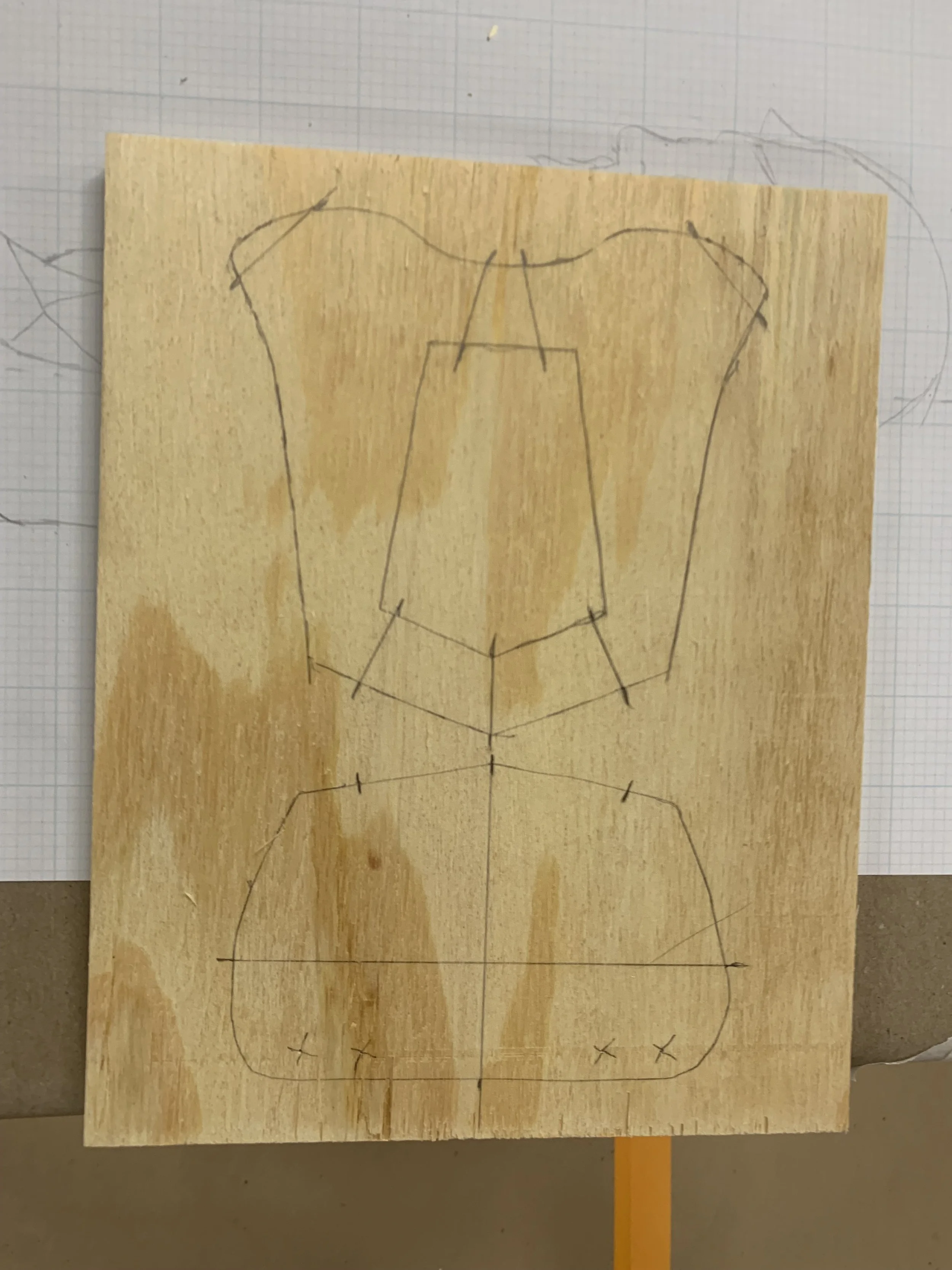 Body traced onto 1/2'' ply