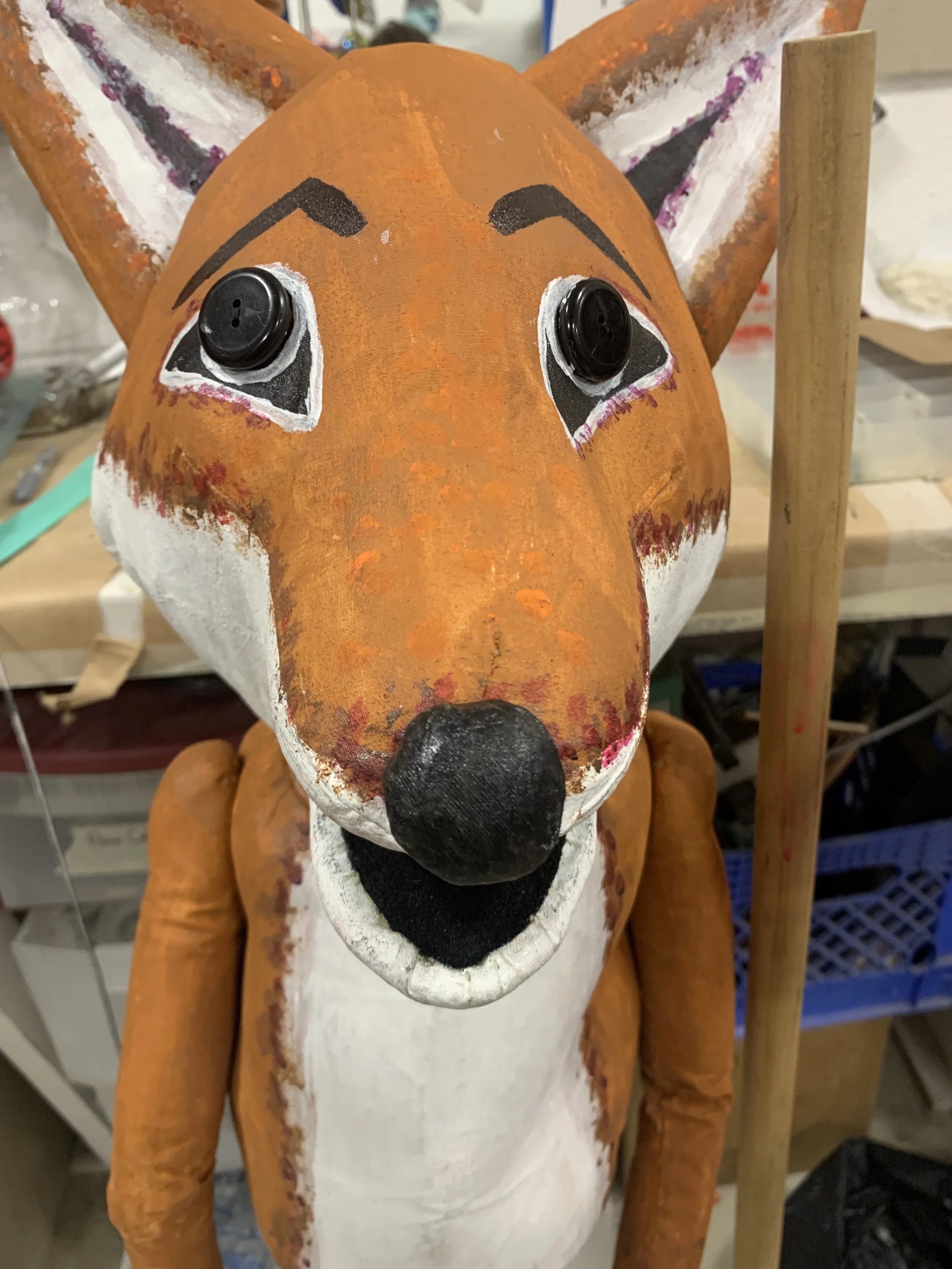 Close up of the fox puppet 