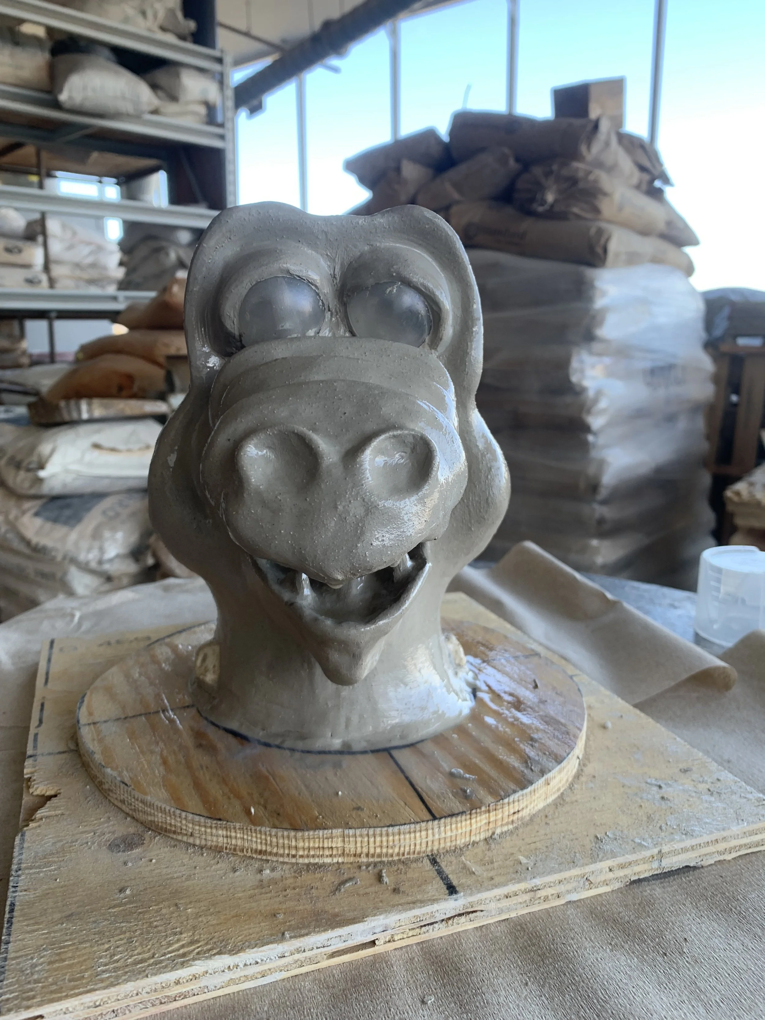 finished dino head sculpture