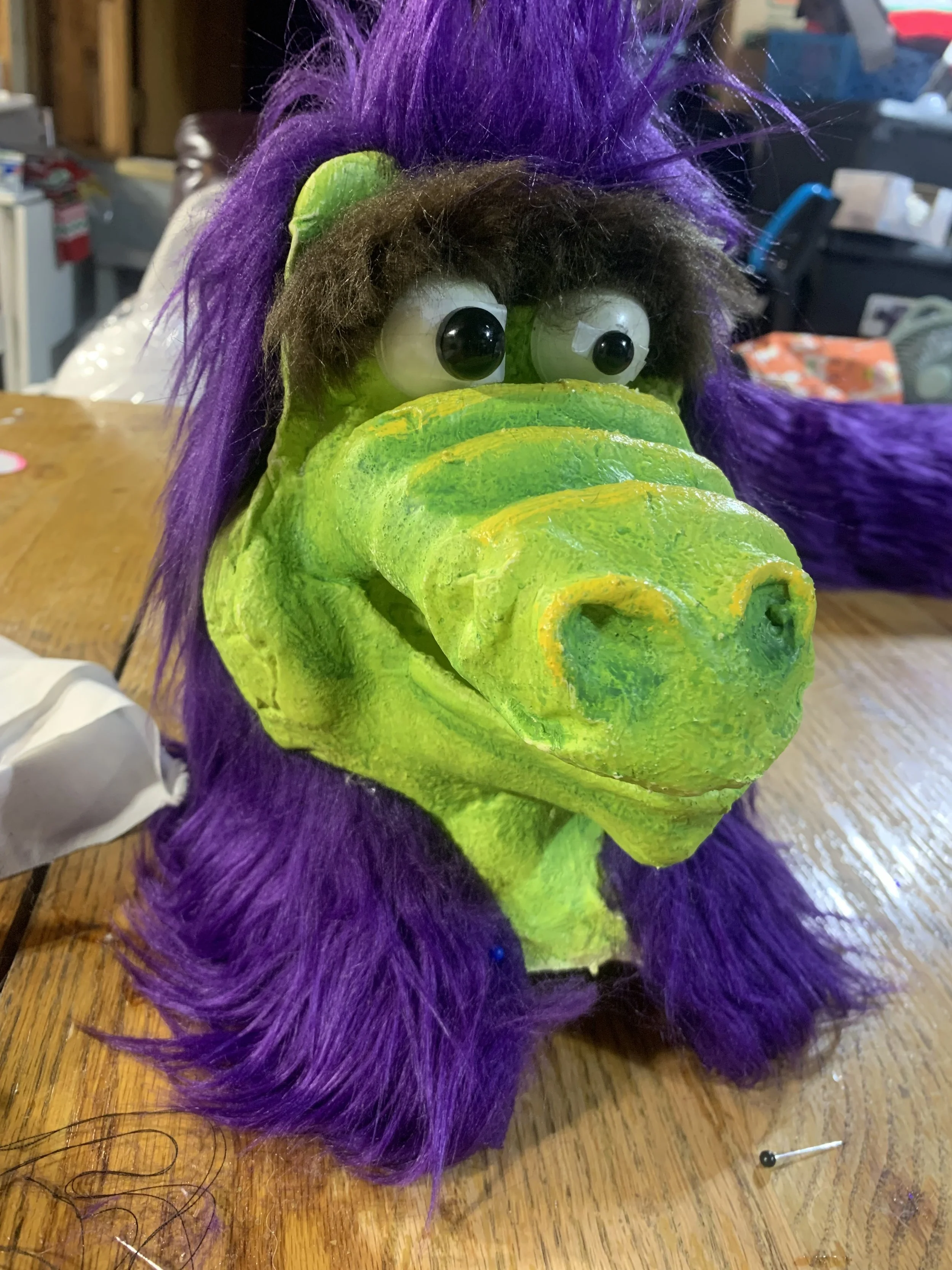 This puppet used the same latex mold as the dinosaur, just adding fur and changing some features
