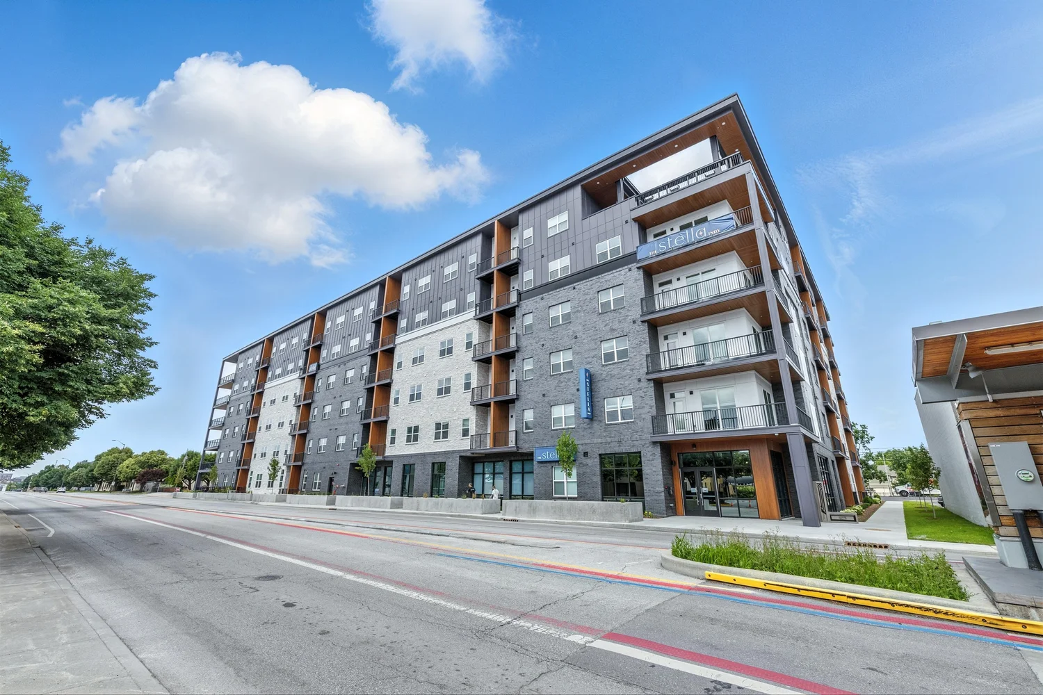 Apartment property photographed to show the building and its setting