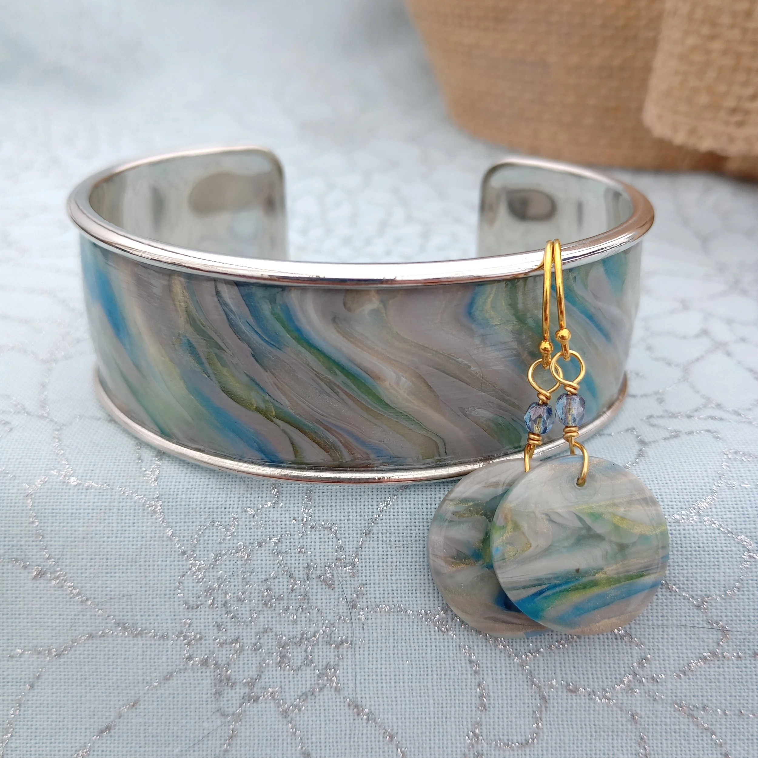 Impressionist cuff bracelet and earrings