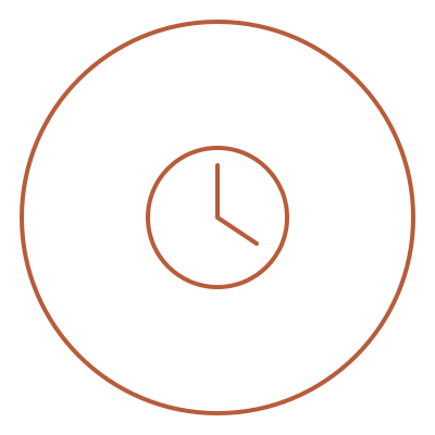 A clock icon inside a circle, with concentric circles around it, on a black background.