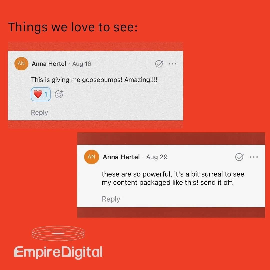 One of our biggest goals is to make our clients feel connected to the content we create for them.

We strive to craft content that reflects our clients&rsquo; unique personalities, brands, and stories, so feedback like this shows us we&rsquo;re on th