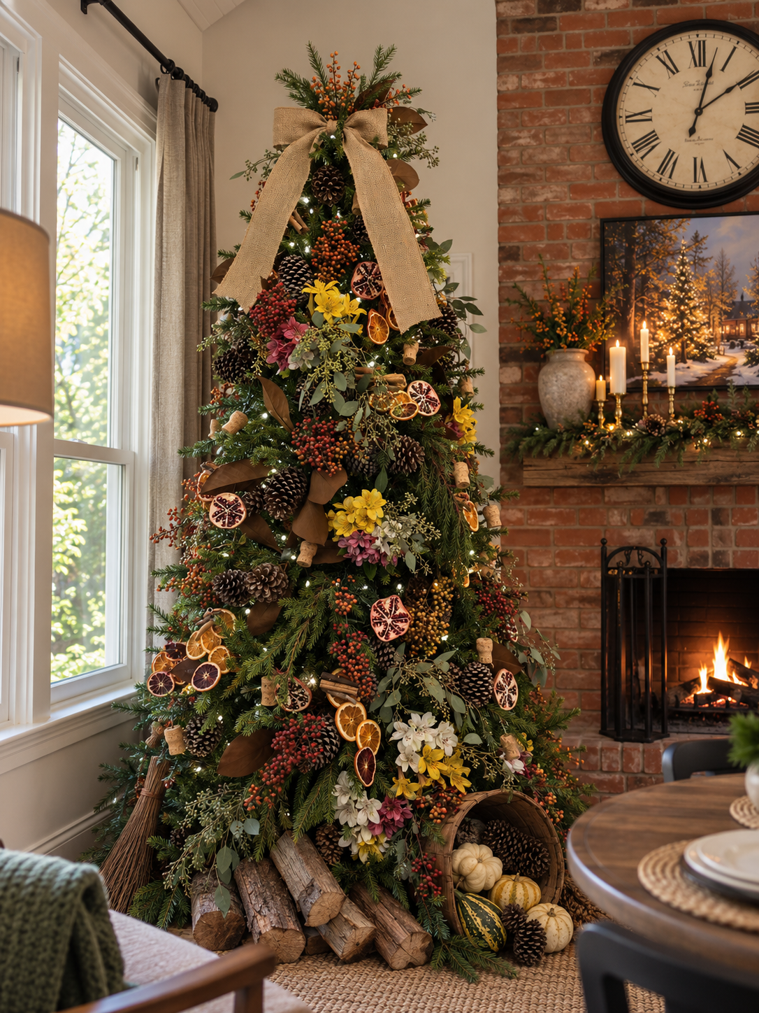 Natural Botanical Christmas Tree by the Fireplace.png