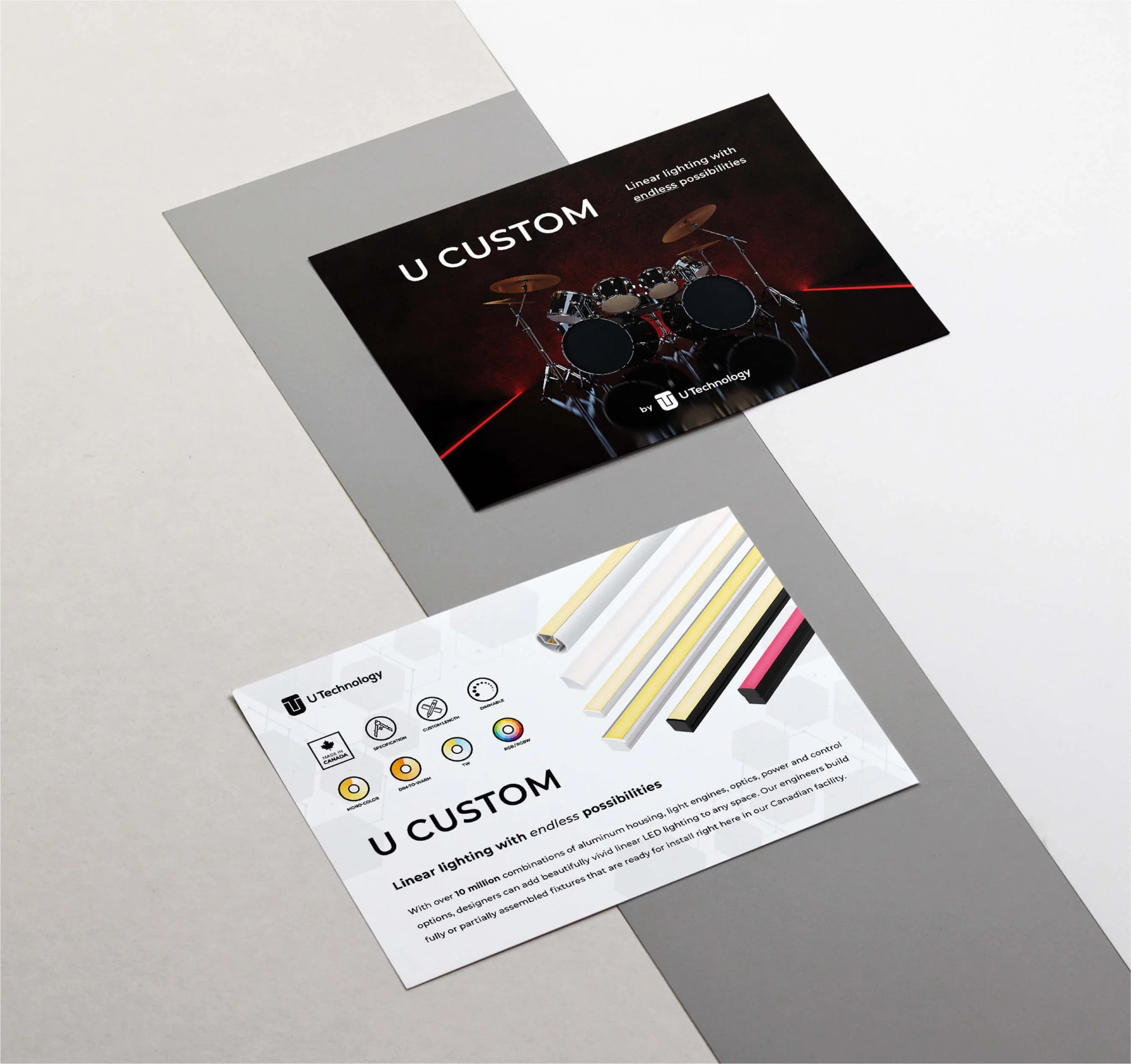 Postcard design for luxury commercial LED lighting manufacturer
