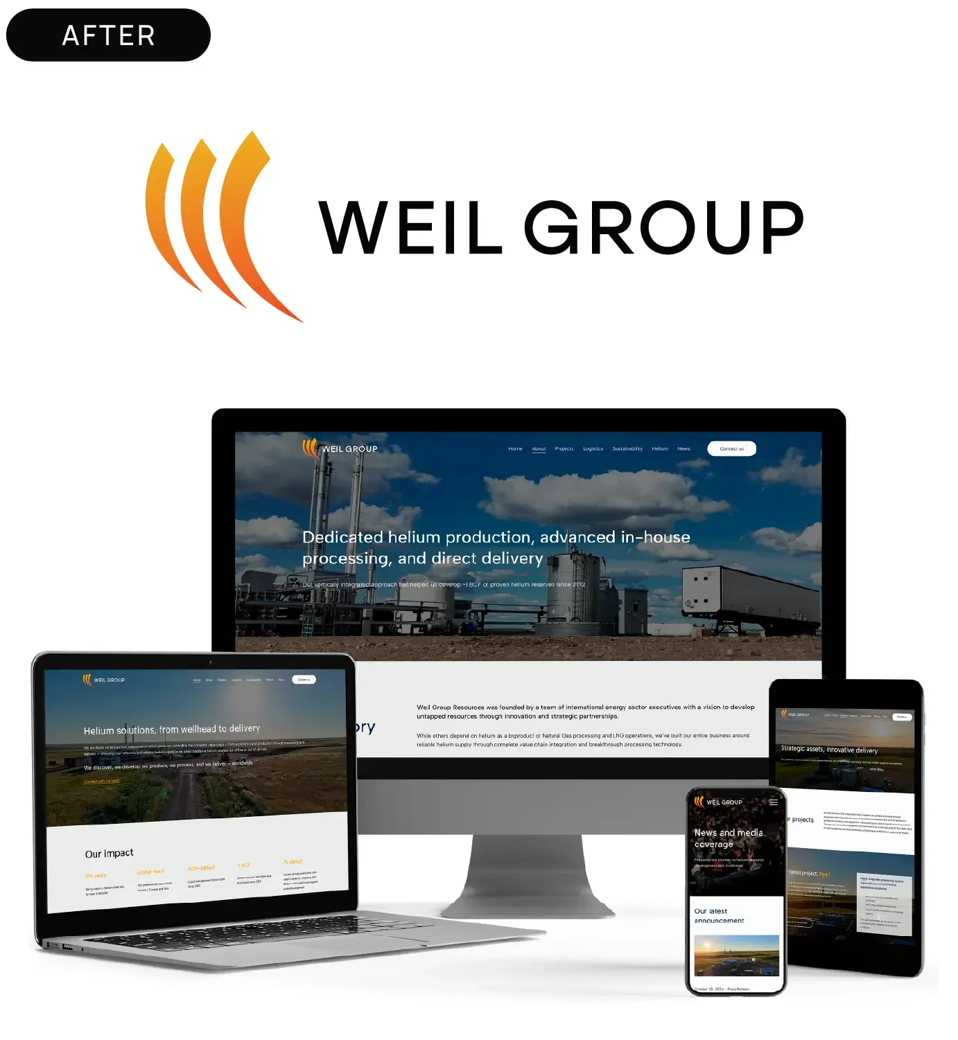 Refreshed B2B helium producer website showcasing operations and direct-to-customer positioning