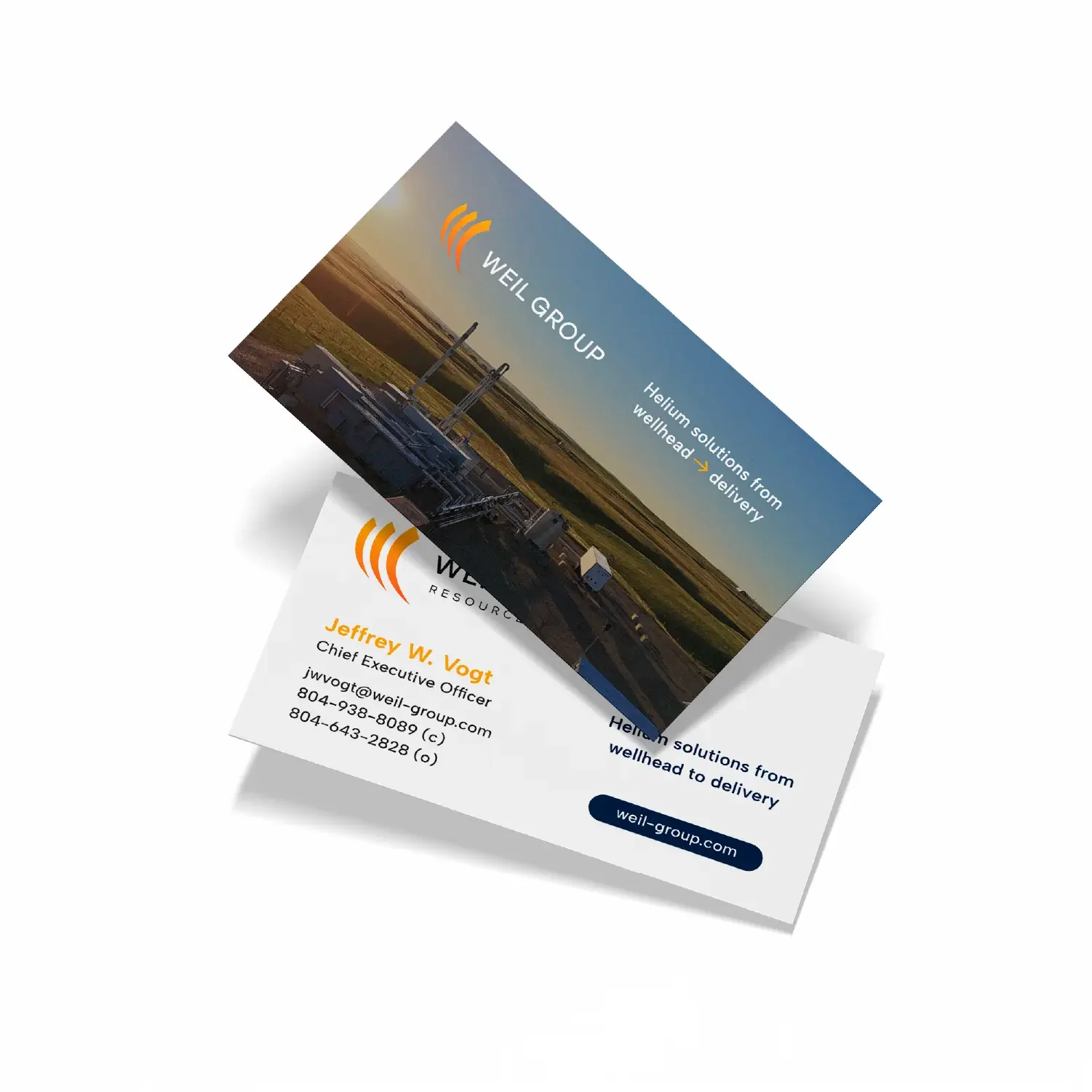 B2B helium producer business card design with the refreshed logo and brand colors