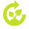 Eco-friendly recycling symbol with arrows forming a circle and leaves inside.