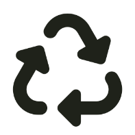 A black recycling symbol with three arrows forming a triangle.