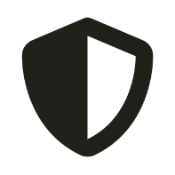 A black shield icon with a simple design.