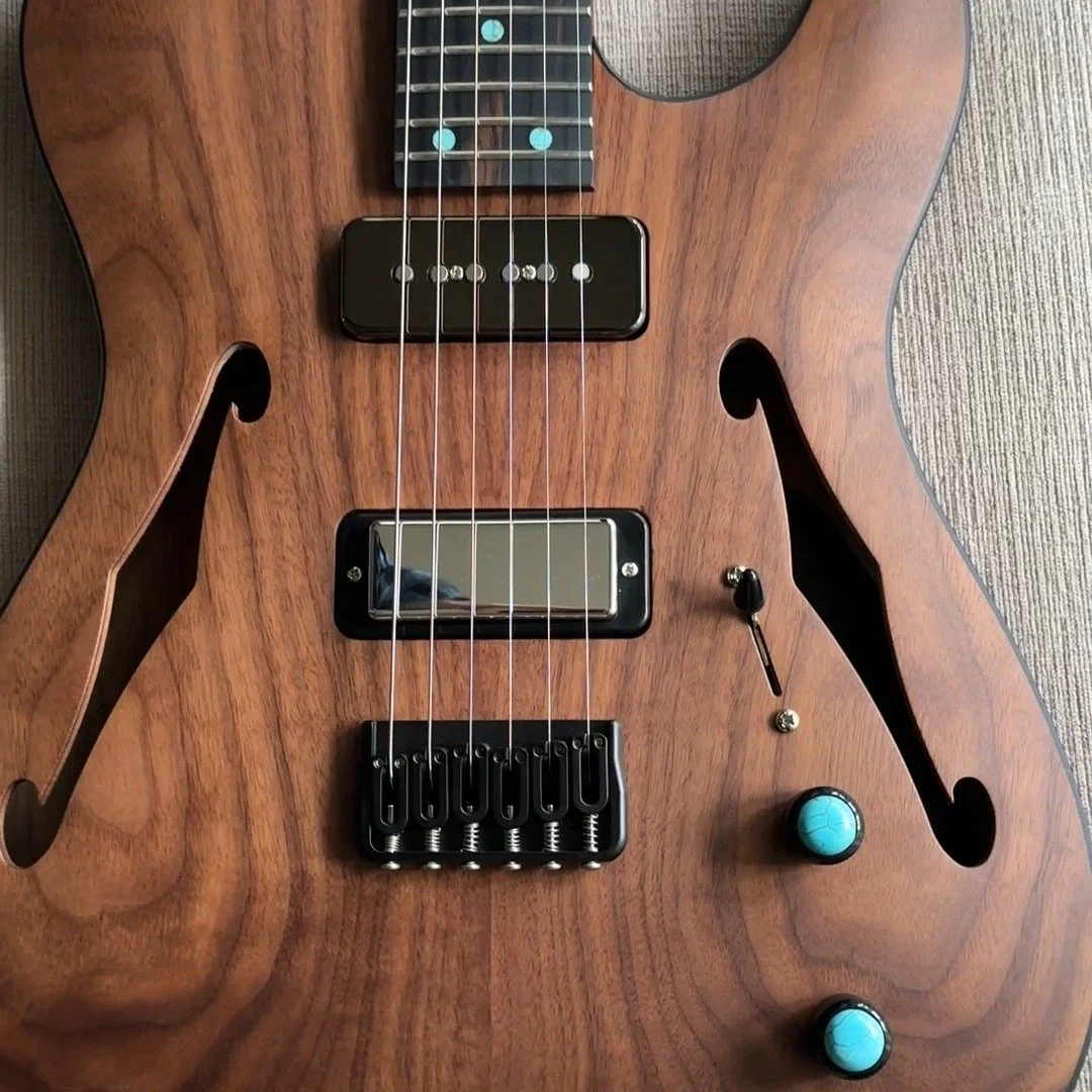 Just completed another guitar build for a client! Walnut Semi-Hollow Tele-Style with @fralinpickupsofficial Big Single Mini HB in the BRIDGE + P90 Hum-Cancelling in the NECK. Installed/soldered all the electronics with premium components and a &ldquo