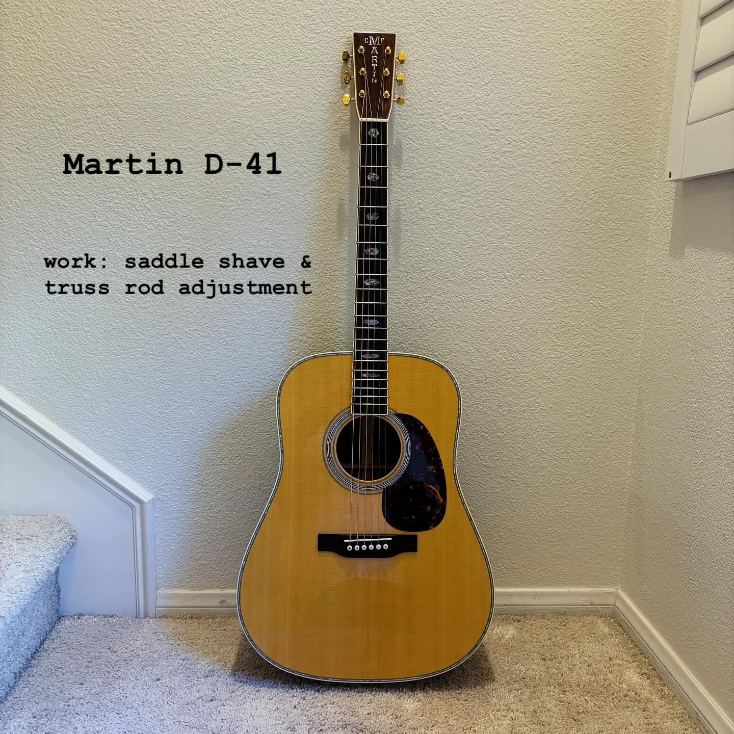 This D-41 is a work of art from @martinguitar .  It sounded amazing before, but lowering the action makes it so much more enjoyable to play (and hard to put down)! Gotta give this one back to the owner though, haha.