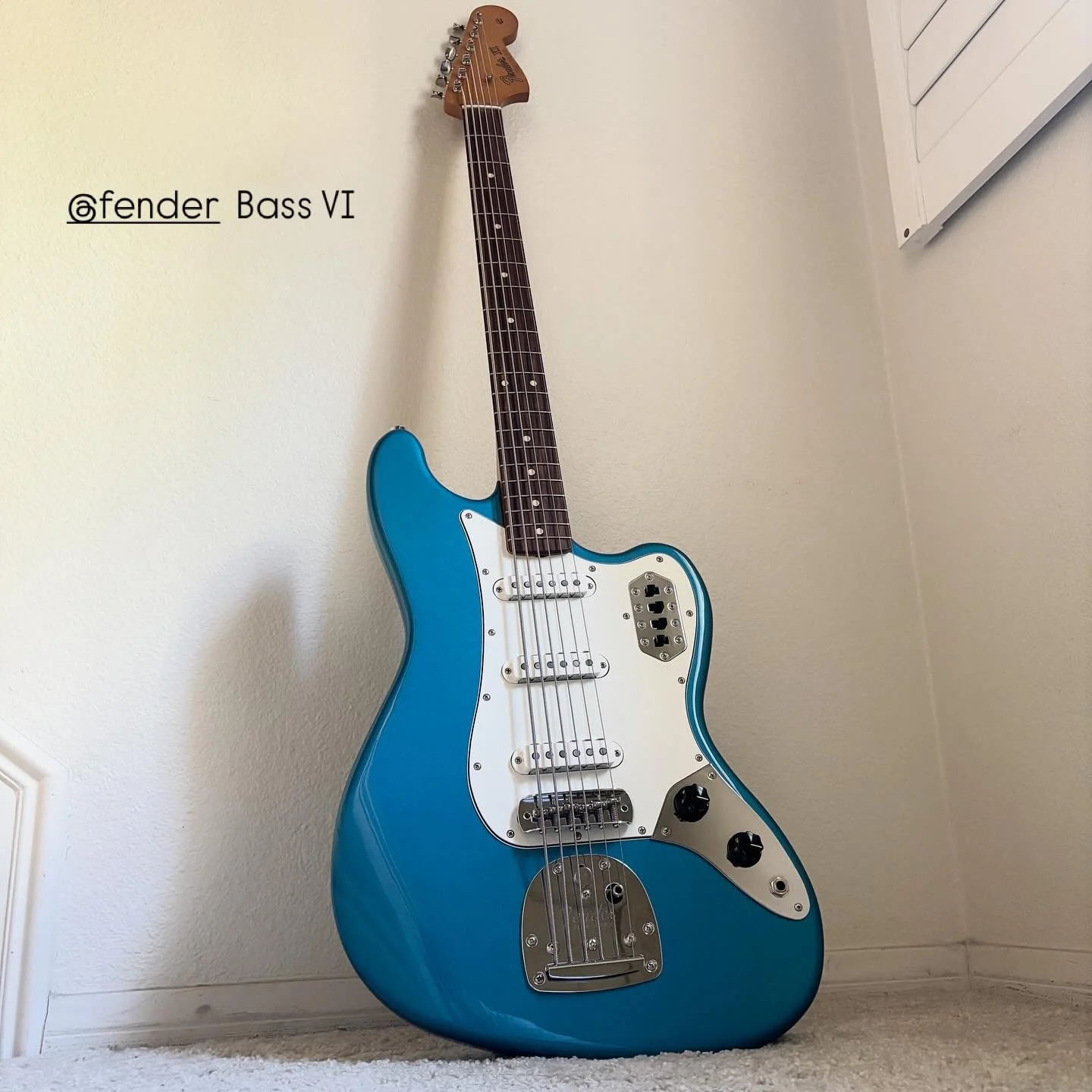 Completed a setup for this @fender Bass VI.  What is a Bass VI?  Not a Jaguar and not a Baritone guitar!  It&rsquo;s actually a 6-string bass with its own unique string gauge, tuned a whole octave below an electric guitar.  Its scale length is 30&rdq