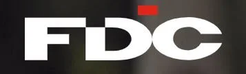 Logo displaying the letters FDC in white with a small red rectangle above the D.