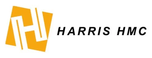 Harris HMC logo with stylized "H" on a yellow background