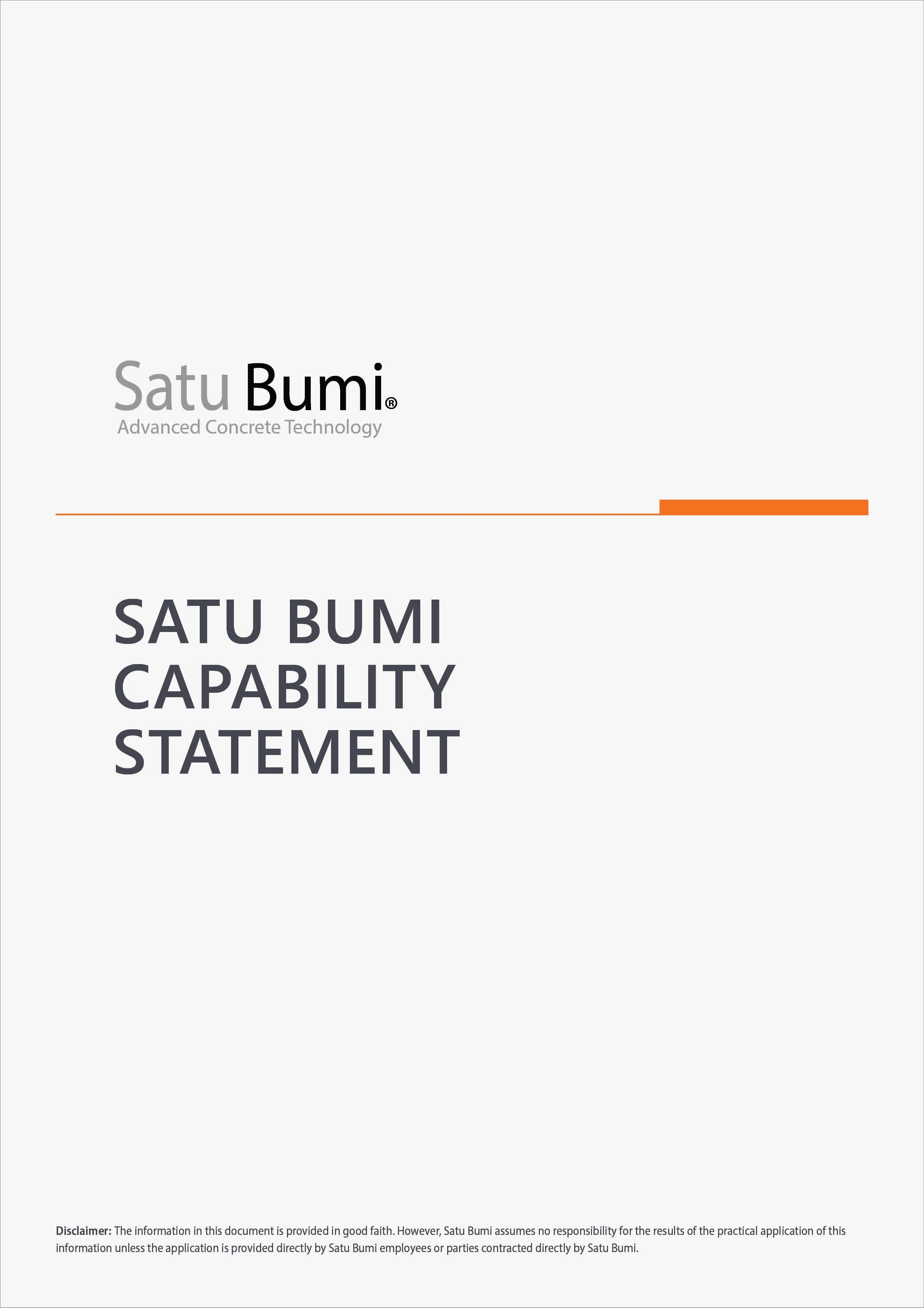 Satu Bumi Capabillity Statement cover page with logo and title text