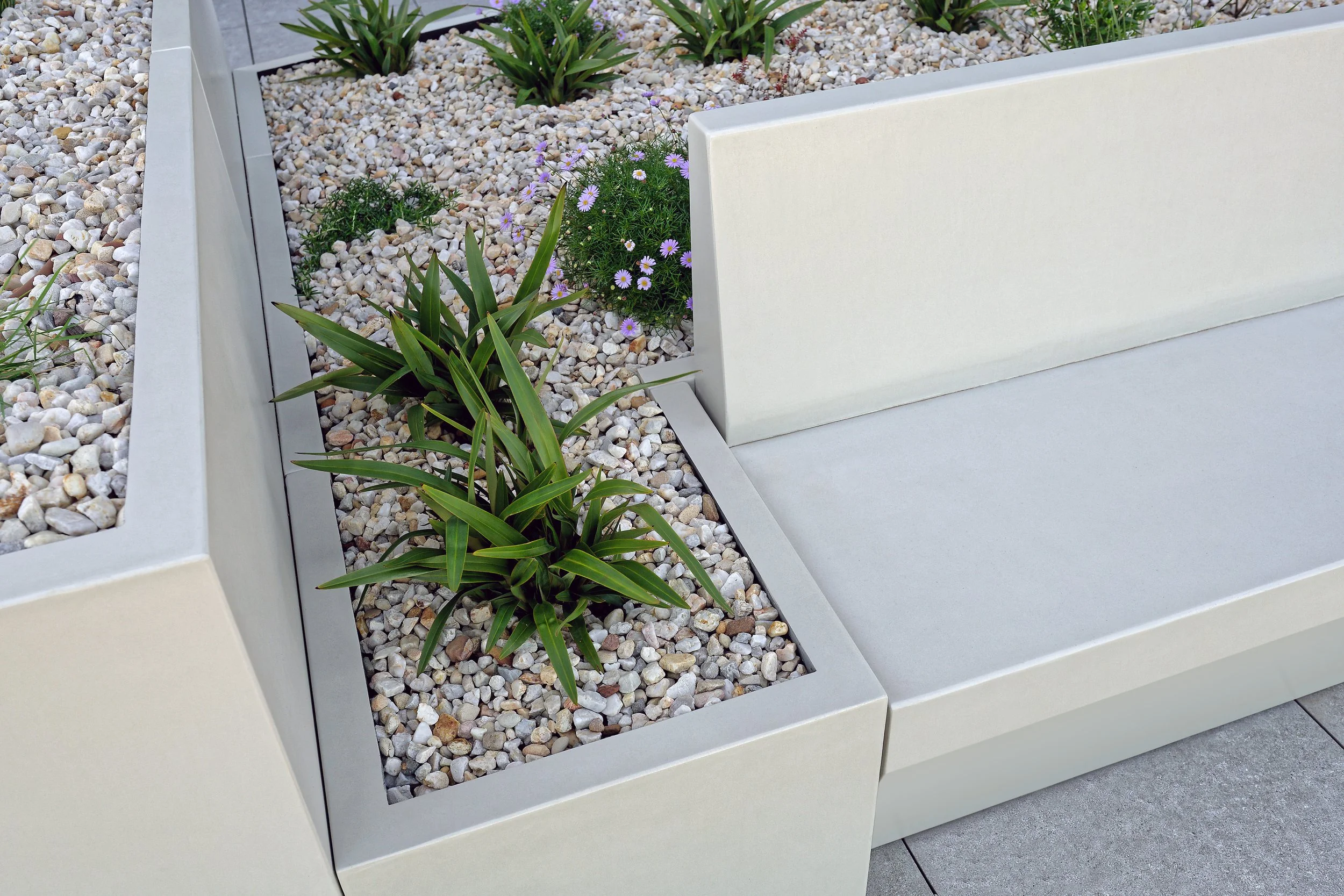 Integrated GRC bench and GRC planters