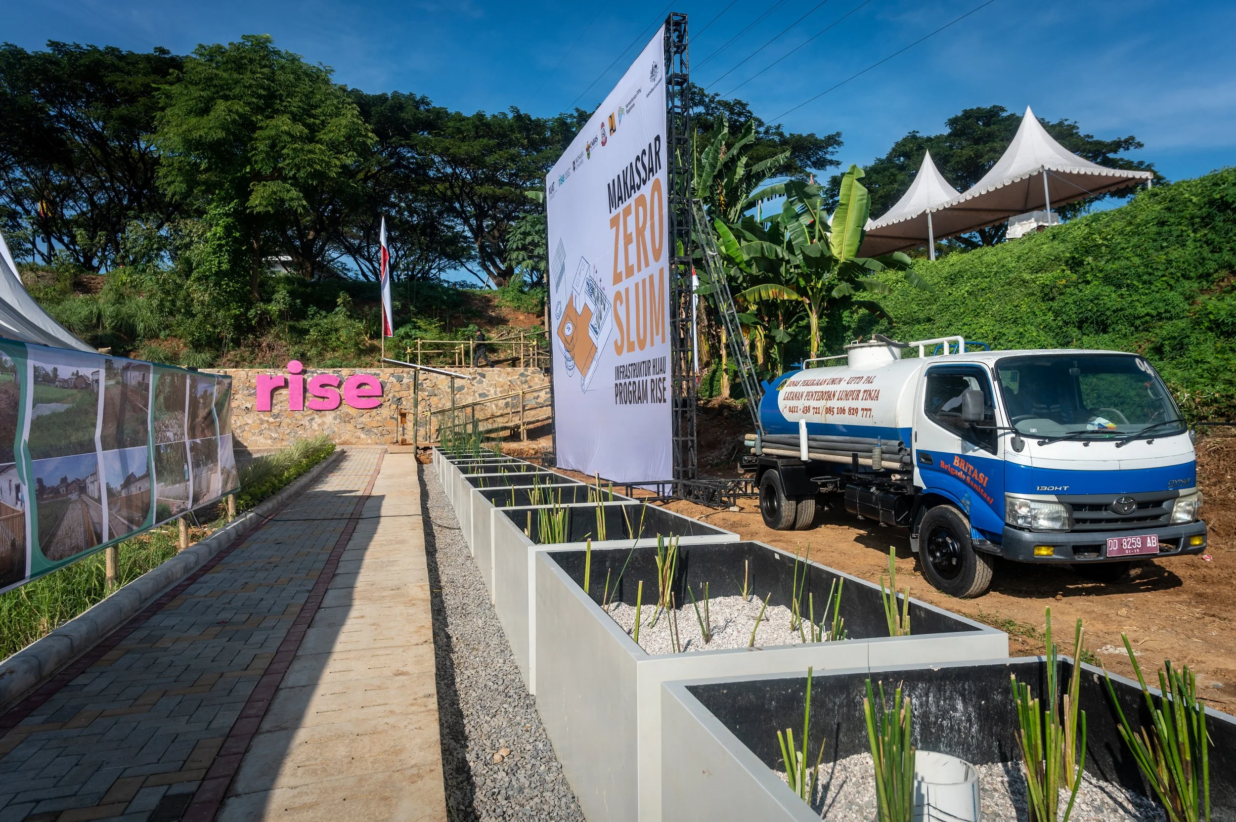 Outdoor scene showing GRC planters from Satu Bumi.