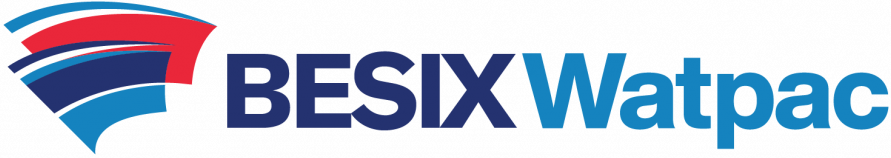 BESIX Watpac logo with abstract red and blue swoosh design on the left.