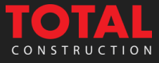 Logo with the text "Total Construction" in red and white on a black background.