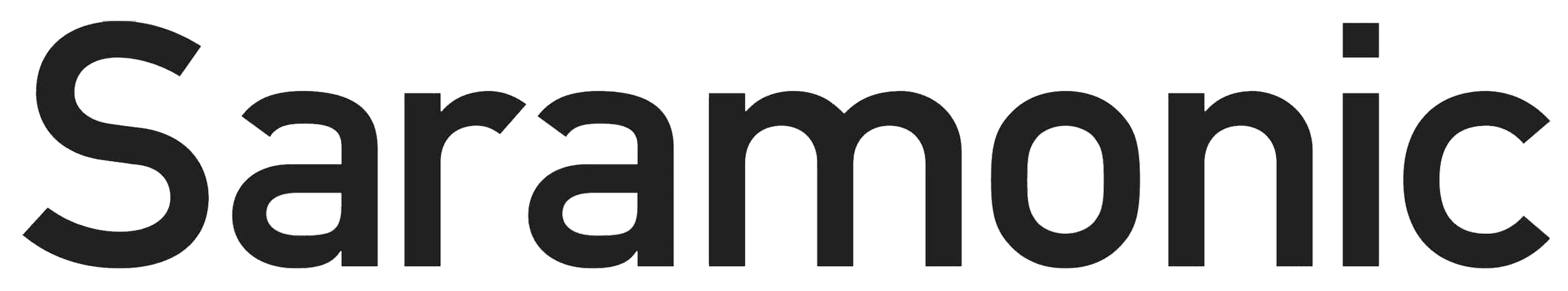 Close-up of the Saramonic logo in black text