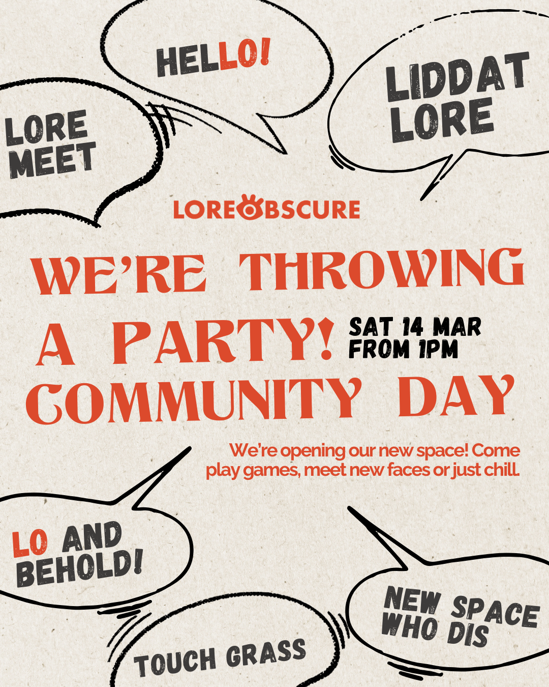 Lore Obscure Community Day 14th March, Saturday ALL DAY PASS