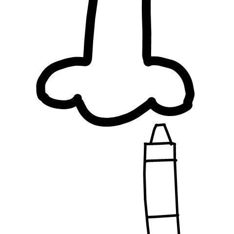 Child about to shove a crayon up his nose