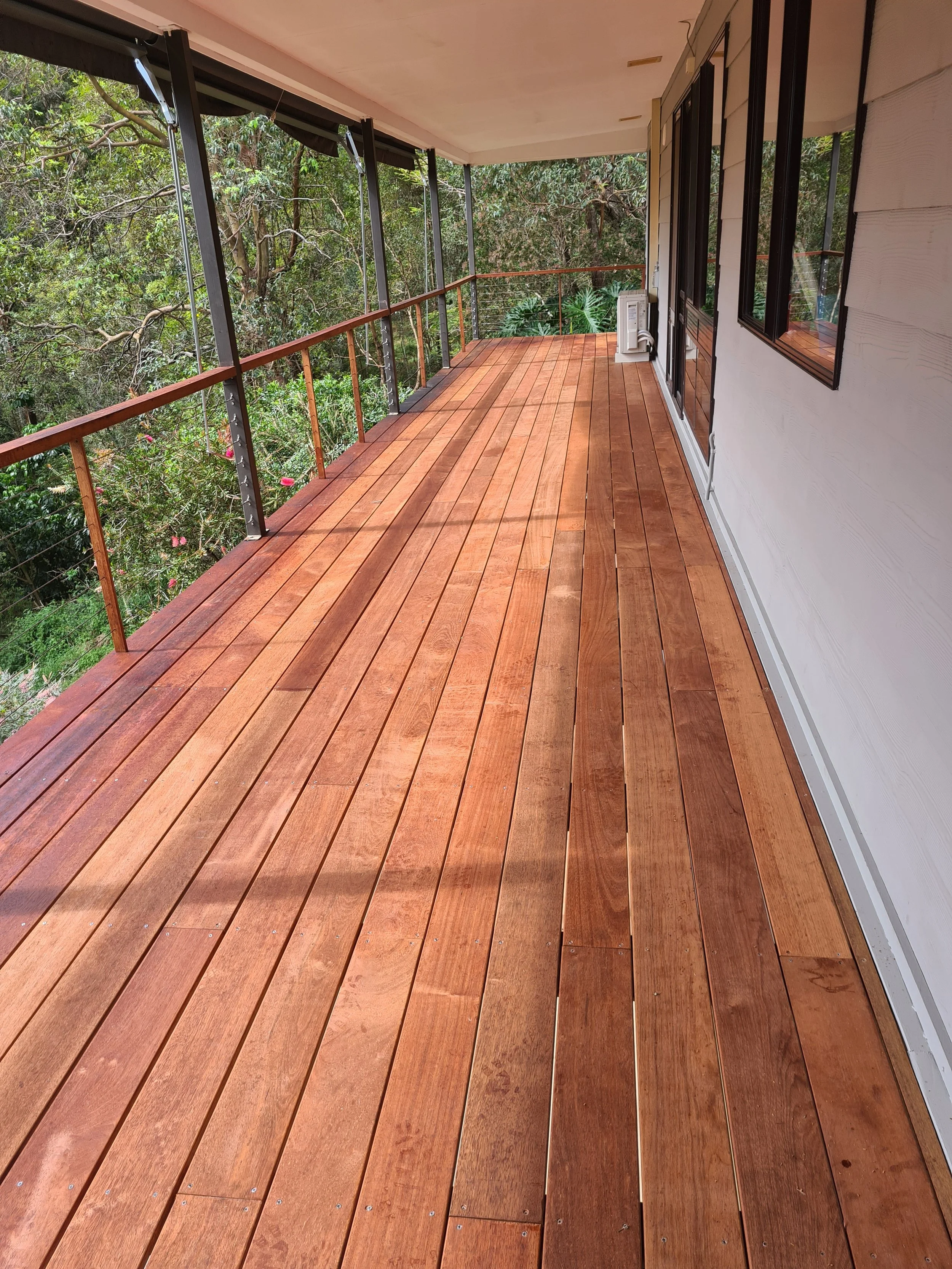Outdoor timber deck and rail