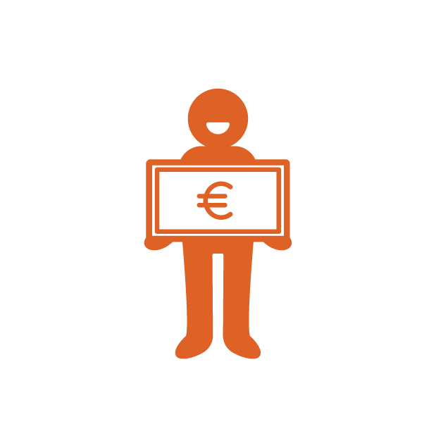 Icon of a person holding a sign with a Euro currency symbol.
