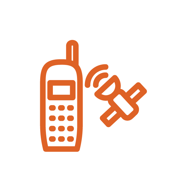 Icon of a satellite phone with a satellite dish.